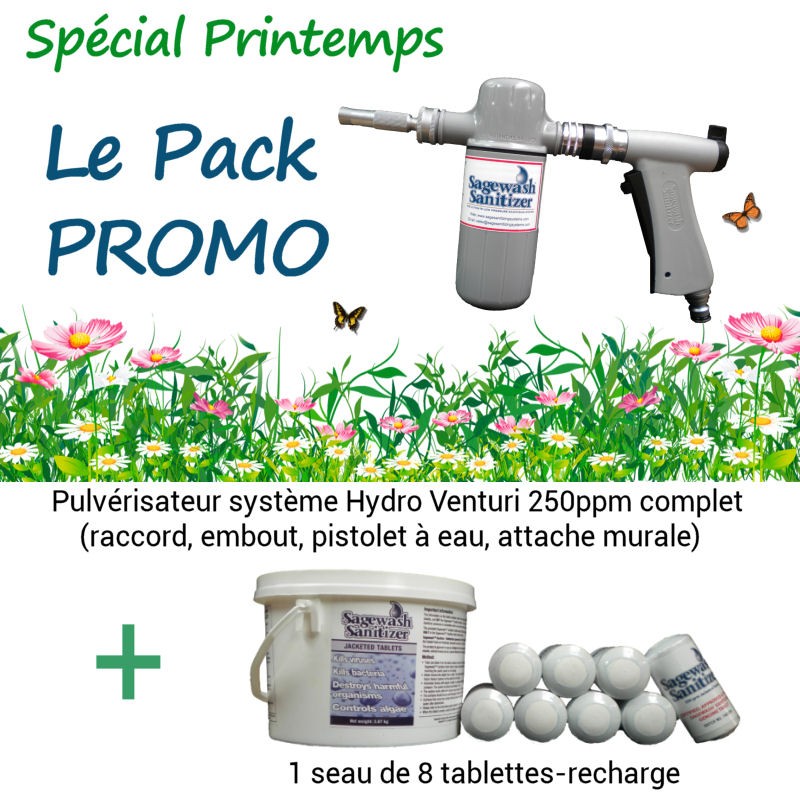 Pack promo - 1 Pulvérisateur professionnel 250ppm à Hydro Venturi + 1 seau de 8 tablettes Pack promo - 1 Pulvérisateur professionnel 250ppm à Hydro Venturi + 1 seau de 8 tablettes